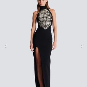 Balmain Black Maxi Dress with Beads and Stones